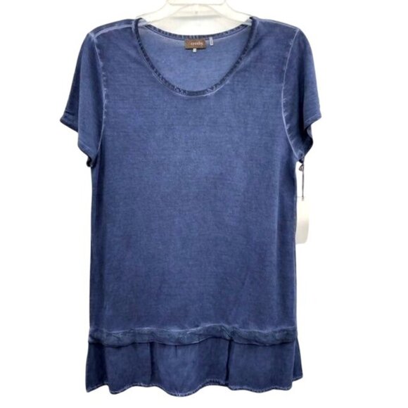 Crosby Blue Layered Hem Blouse Top Womens L NEW Rayon Short Sleeve Casual - Picture 1 of 8